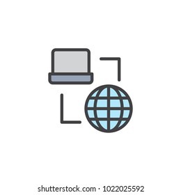 Internet connection network filled outline icon, line vector sign, linear colorful pictogram isolated on white. Computer network symbol, logo illustration. Pixel perfect vector graphics