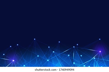 Internet Connection or Network Connection With Neon Effect. Low Poly, Dot, Circle, Line, Light. Digital Science Technology Concept. Digital Technology Backdrop. Vector Illustration