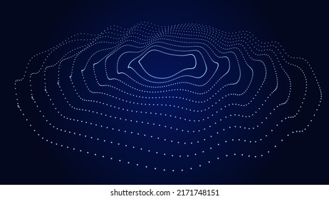 Internet connection network on a blue background. The concept of big data. The wave effect of the web. The effect of particle oscillation. Vector illustration.