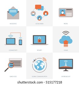 Internet, connection, networks and social media icons set