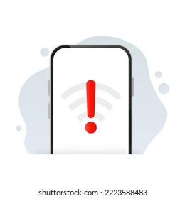 Internet connection not found on smartphone. Wireless connection lost. No Wi-Fi, in a stylish design. Vector illustration