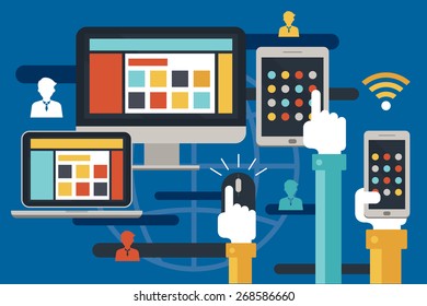 Internet Connection, Online Shopping with Icons, E Commerce Concept