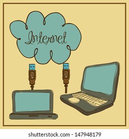 internet connection over cream background vector illustration   