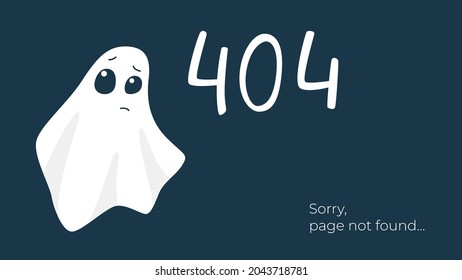 Internet connection problem concept illustration. 404 error page not found, isolated on black background. Cheerful white ghost. Isolated vector illustrations.