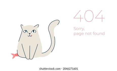 Internet connection problem concept illustration. 404 not found error page isolated on white background. Funny gray cat. Isolated vector illustrations.