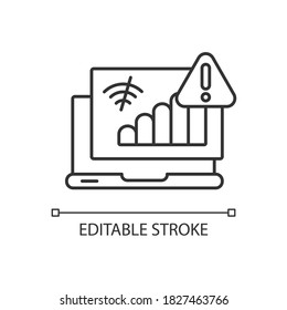 Internet connection problem linear icon. Network error, website access failure, warning message thin line customizable illustration. Contour symbol. Vector isolated outline drawing. Editable stroke
