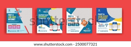 Internet connection service social media posts, ads, banner templates, promotional square flyersor poster designs