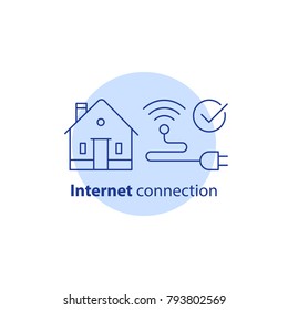 Internet connection services, home wi-fi concept, wireless network, smart house, vector line icon