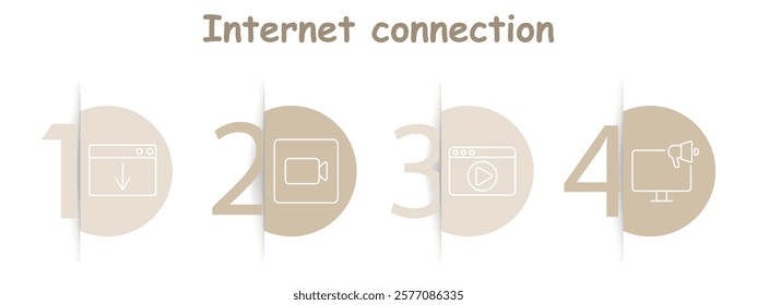 Internet connection set icon. Download, camera, video player, announcement, internet, streaming, communication, multimedia, online.