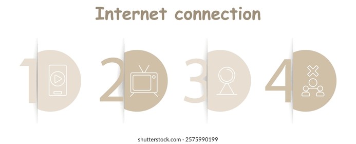 Internet connection set icon. Smartphone with play button, TV, satellite dish, disconnected group icon, online streaming, media, signal, disconnection.