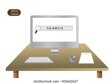 Internet connection set on table vector illustration,computer working 