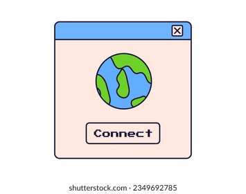 Internet connection window. Retro window. Cartoon minimal style. Vector illustration