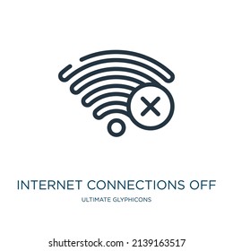 conexiones a Internet fuera del icono de línea delgada. Internet, cambiar iconos lineales del concepto de glifos más avanzado, signo de contorno aislado. Elemento de símbolo de ilustración vectorial para diseño web y aplicaciones.
