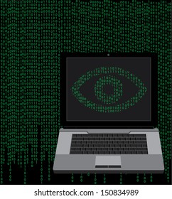 Internet control and surveillance concept.Matrix background. Vector illustration