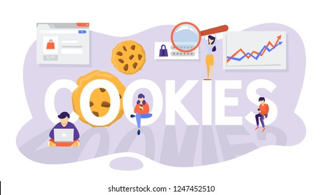 Internet cookies technology concept. Tracking website surfing. Cookies on background as metaphor. Flat vector illustration