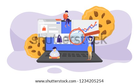 Internet cookies technology concept. Tracking website surfing. Cookies on background as metaphor. Flat vector illustration