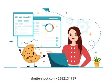 Internet Cookies Technology Illustration with Track Cookie Record of Browsing a Website in Flat Cartoon Hand Drawn Landing Page Templates