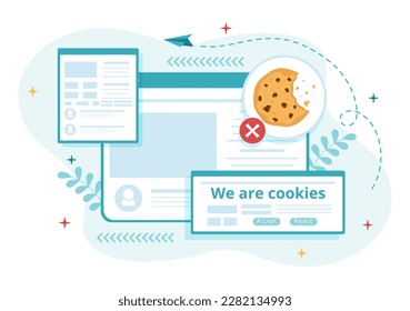 Ilustración de la tecnología de cookies de Internet con registro de cookies de seguimiento de navegar un sitio web en plantillas de páginas de aterrizaje dibujadas a mano de dibujos planos