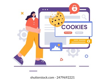 Internet Cookies Technology Vector Illustration with Tracking Cookie Records of Browsing Activity on a Website in a Flat Cartoon Style Background