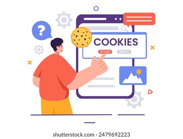 Internet Cookies Technology Vector Illustration with Tracking Cookie Records of Browsing Activity on a Website in a Flat Cartoon Style Background