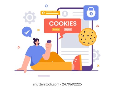 Internet Cookies Technology Vector Illustration with Tracking Cookie Records of Browsing Activity on a Website in a Flat Cartoon Style Background