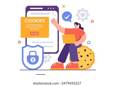 Internet Cookies Technology Vector Illustration with Tracking Cookie Records of Browsing Activity on a Website in a Flat Cartoon Style Background