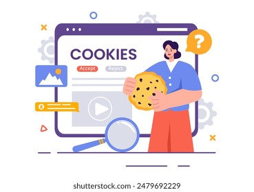 Internet Cookies Technology Vector Illustration with Tracking Cookie Records of Browsing Activity on a Website in a Flat Cartoon Style Background