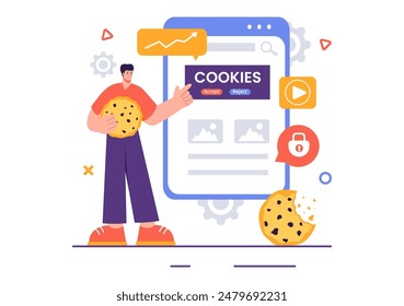 Internet Cookies Technology Vector Illustration with Tracking Cookie Records of Browsing Activity on a Website in a Flat Cartoon Style Background