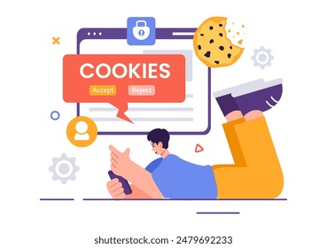Internet Cookies Technology Vector Illustration with Tracking Cookie Records of Browsing Activity on a Website in a Flat Cartoon Style Background
