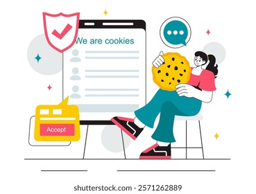 Internet Cookies Technology Vector Illustration Featuring Tracking Cookie Records of User Browsing Activities on a Website in a Flat Background