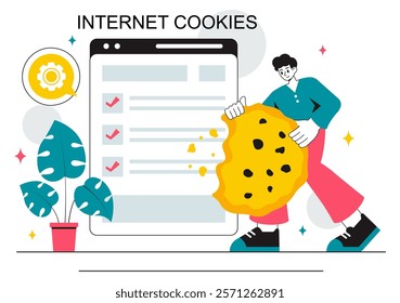 Internet Cookies Technology Vector Illustration Featuring Tracking Cookie Records of User Browsing Activities on a Website in a Flat Background