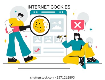 Internet Cookies Technology Vector Illustration Featuring Tracking Cookie Records of User Browsing Activities on a Website in a Flat Background