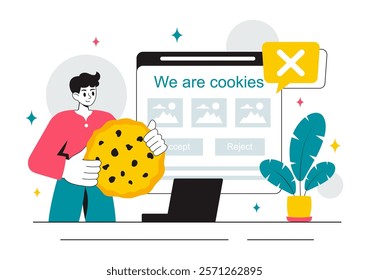 Internet Cookies Technology Vector Illustration Featuring Tracking Cookie Records of User Browsing Activities on a Website in a Flat Background