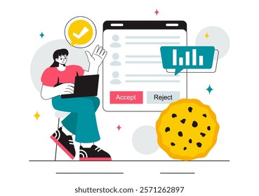 Internet Cookies Technology Vector Illustration Featuring Tracking Cookie Records of User Browsing Activities on a Website in a Flat Background