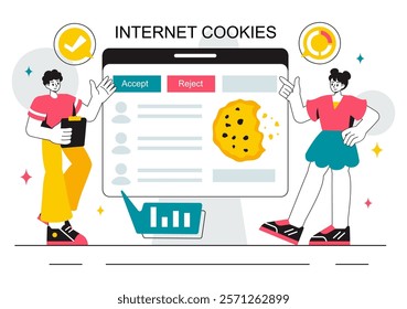 Internet Cookies Technology Vector Illustration Featuring Tracking Cookie Records of User Browsing Activities on a Website in a Flat Background