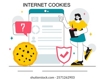 Internet Cookies Technology Vector Illustration Featuring Tracking Cookie Records of User Browsing Activities on a Website in a Flat Background