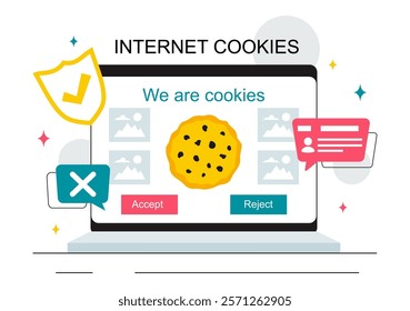 Internet Cookies Technology Vector Illustration Featuring Tracking Cookie Records of User Browsing Activities on a Website in a Flat Background