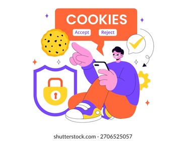 Internet Cookies Technology Vector Illustration Featuring Tracking Cookie Records of User Browsing Activities on a Website In a Flat Background