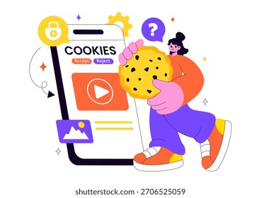 Internet-Cookies Technologie Vektorgrafik mit Tracking-Cookies Aufzeichnungen von Browseraktivitäten von Benutzern auf einer Website auf ebenem Hintergrund