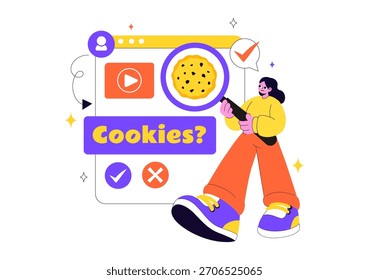 Internet Cookies Technology Vector Illustration Featuring Tracking Cookie Records of User Browsing Activities on a Website In a Flat Background