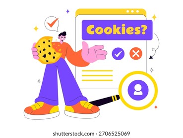 Internet Cookies Technology Vector Illustration Featuring Tracking Cookie Records of User Browsing Activities on a Website In a Flat Background