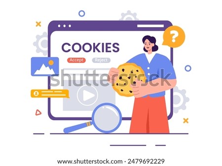 Internet Cookies Technology Vector Illustration with Tracking Cookie Records of Browsing Activity on a Website in a Flat Cartoon Style Background