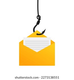 Internet crime, fishing hook, email. Vector illustration