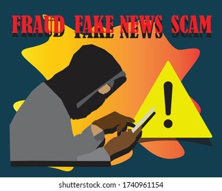 Internet Crime Hacker. The Hacker's Using A Mobile Phone To Scam, Fraud And Deliver Fake News To Unsuspected Victim. 