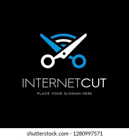 Internet cut wifi logo design vector. This logo is suitable for network, protect and scissor symbol.