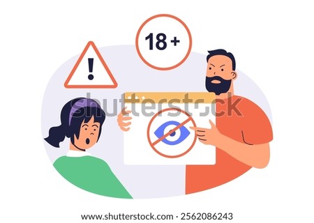 Internet cyber safety for kids web concept with flat cartoon people for website design.