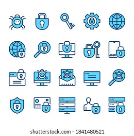 Internet cyber security isolated line web icon set. Vector flat graphic design illustration