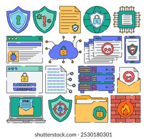 Internet Cyber Security and Privacy Icons Illustrartion Collection