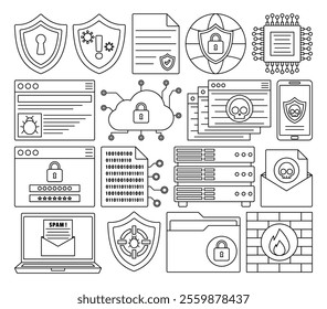 Internet Cyber Security and Privacy Outline Icons Illustrartion Collection