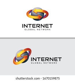 internet data arrow 3ed logo, business global logistic logo design vector template